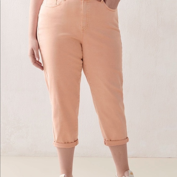 Addition Elle Women Salmon Orange Pink Pastel Slim Leg Denim Size 10 - Picture 1 of 7